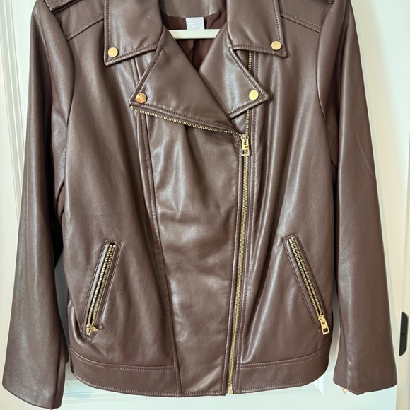Chico's Chocolate Faux Leather Moto Jacket Chico's Size 2 or US Sz 2/14 - Picture 2 of 7